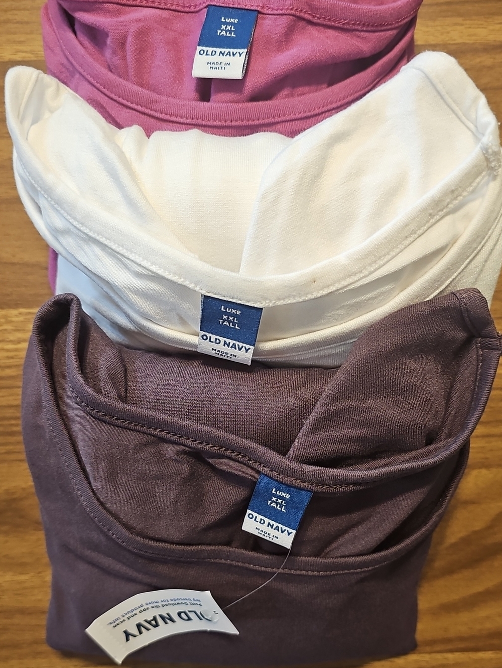 Lot of 3 Old Navy Plus Size Luxe Tees Sz XXL Tall-Pink, White & Plum 2X